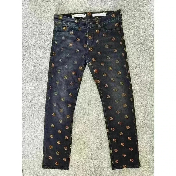 Pilcro and the Letterpress Black and Rose Gold Floral Embroidered Jeans Sz 26 - Picture 4 of 7